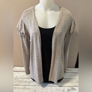 🌸3/$12🌸 Cardigan with Ruffle Arms Heathered Taupe & Black